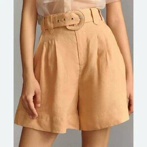 Farm Rio Womens Tan/Beige Tailored Linen Belted  Paperbag Shorts   -XL